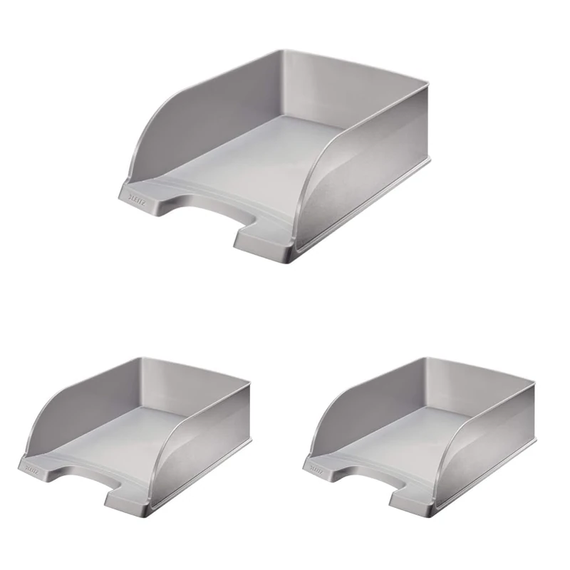 Leitz A4 Letter Tray, Jumbo, Silver, Plus Range, 52330084 (Pack of 3)