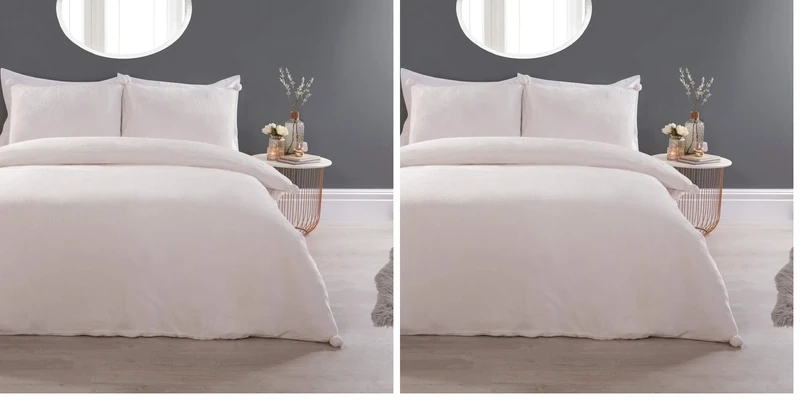 Sleepdown Pom Pom Cream Fleece Warm Cosy Super Soft Easy Care Plain Flannel Duvet Cover Quilt Bedding Set with Pillowcase - Single (135 cm x 200 cm) (Pack of 2)