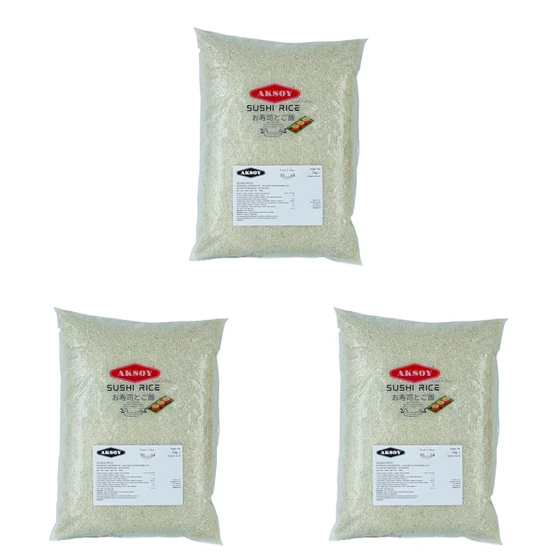 AKSOY Premium Sushi Rice 5KG - Japanese Short Grain (Pack of 3)