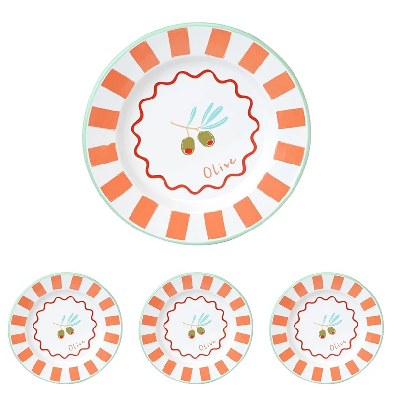 Talking Tables Bon Appetit Handmade Enamel Dinner Plate with Olive Design - Durable, Lightweight, Perfect for Outdoor Dining, Picnic, Camping, Beach - Stylish Summer Tableware Dishwasher Safe 25cm - Image 1