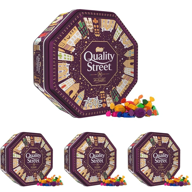 Quality Street Tin | 750g of Assorted Milk & Dark Chocolates, Toffees & Cremés | Iconic Festive Tin for Gifting, Sharing & Seasonal Celebrations (Pack of 4)