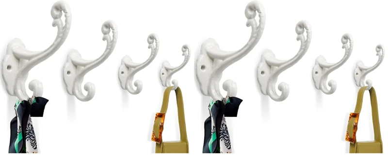 Comfify Decorative Rustic Wall Hooks – Shabby Chic Set of 4 Wall Mounted for Coats, Bags, Towels and More – Vintage Hooks for Farmhouse Decor - Sturdy, Cast Iron in Rustic White Color (Pack of 2)