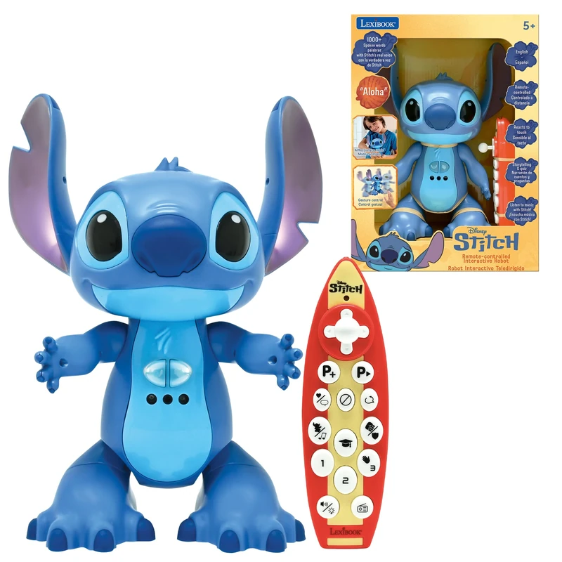 LEXIBOOK, Disney Stitch, Bilingual English Spanish Interactive Toy, Gesture and Remote Control, Reacts to Touch, Programmable, Two Speed, Blue, STITCHi2LXB