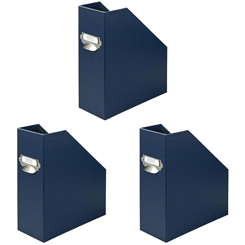 Rössler SOHO 115mm A4 Magazine Box with Handle and Index Holder - Navy Blue (Pack of 3)