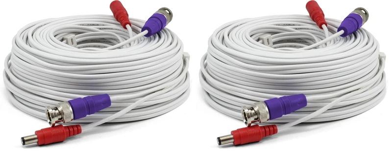 Swann 30m Security Extension Cable with BNC Connectors & Fire Rated UL Rating for DVR Security Cameras & Systems, White (Pack of 2)