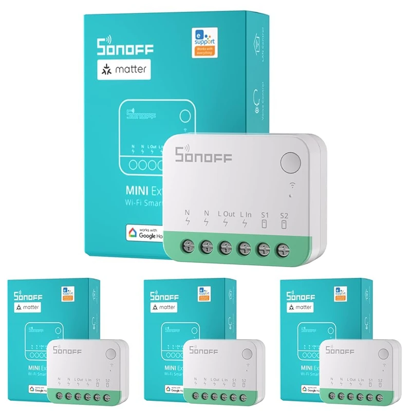 SONOFF Matter Smart Switch，Wifi Mini DIY Module，works with Alexa/Google Home，Neutral Required (Pack of 4)
