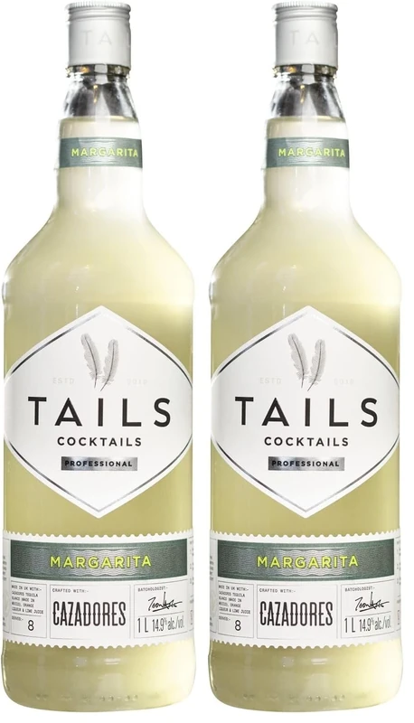Tails Cocktails Margarita, 14.9% alc/vol., 100 cl / 1L, Crafted with Cazadores Tequila, Ready-To-Drink Pre-Mixed Cocktail, Serves 8 Delicious cocktails in seconds (Pack of 2)