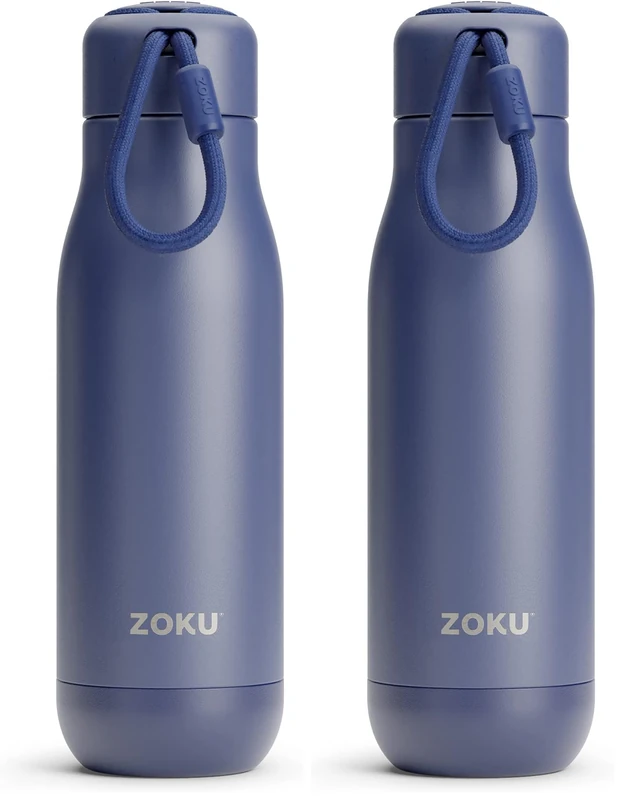 Zoku Powder Coated Bottle 500ml, Double Walled Vacuum Insulated - Navy (Pack of 2)