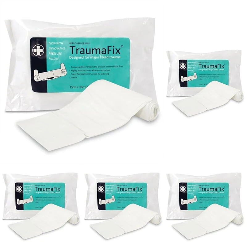Reliance Medical Traumafix Sterile Dressing Pad, High Absorbency, Ideal for Trauma Care and Major Bleed Trauma, Single Unit, 15cm W x 18cm (Pack of 5)