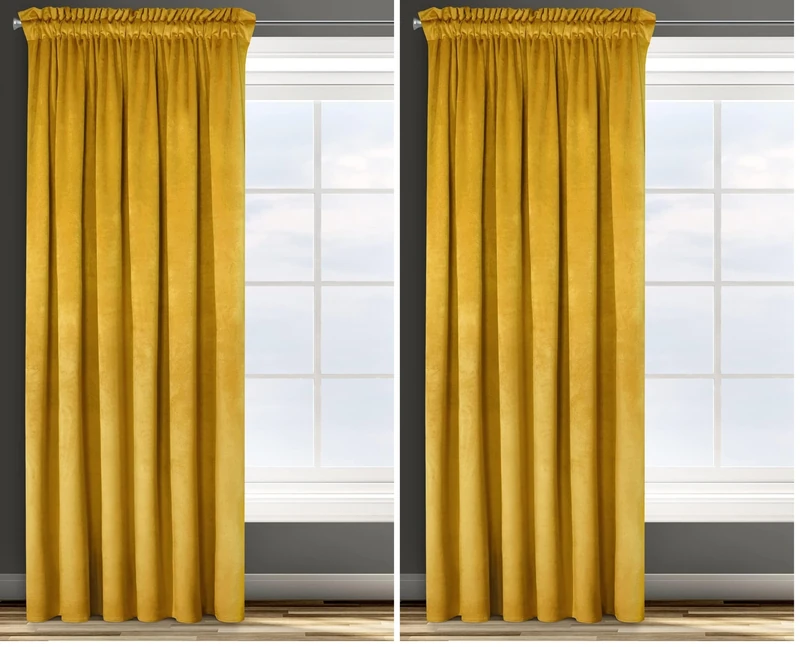 Eurofirany Design91 ROSA Soft Plain Opaque Velvet Curtain with Rufflette Tape For Rail - 1 Unit, Fluffy Panel Drape Classic Glamour Elegant Living Room, Bedroom, W53 x L118, Black (Pack of 2)