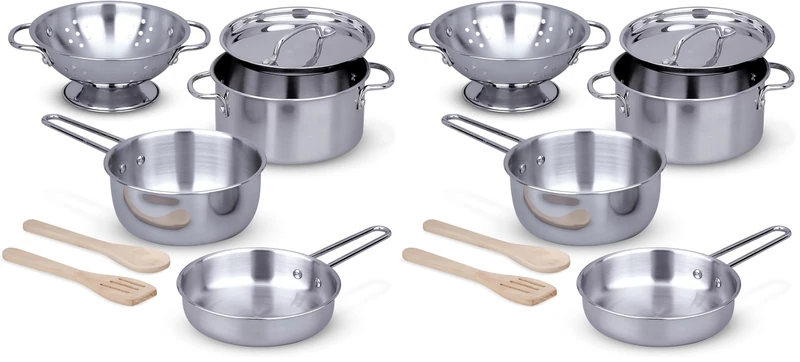 Melissa & Doug Kids Pots and Pans Playset & Role Play Kitchen Accessories for Kids Play Food | Kitchen Playset for Girls or Boys Age 3, 4, 5, 6, 7, 8 (Pack of 2)