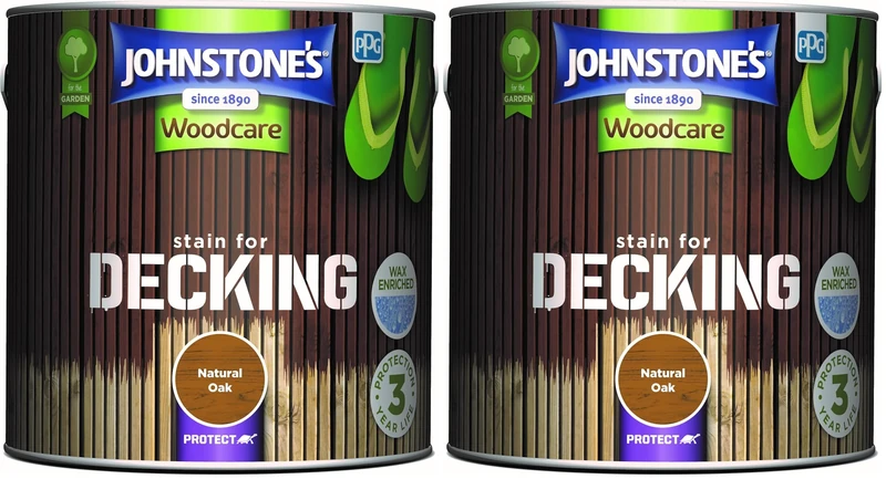 Johnstone's Woodcare Stain for Decking - Natural Oak 2.5L (Pack of 2)