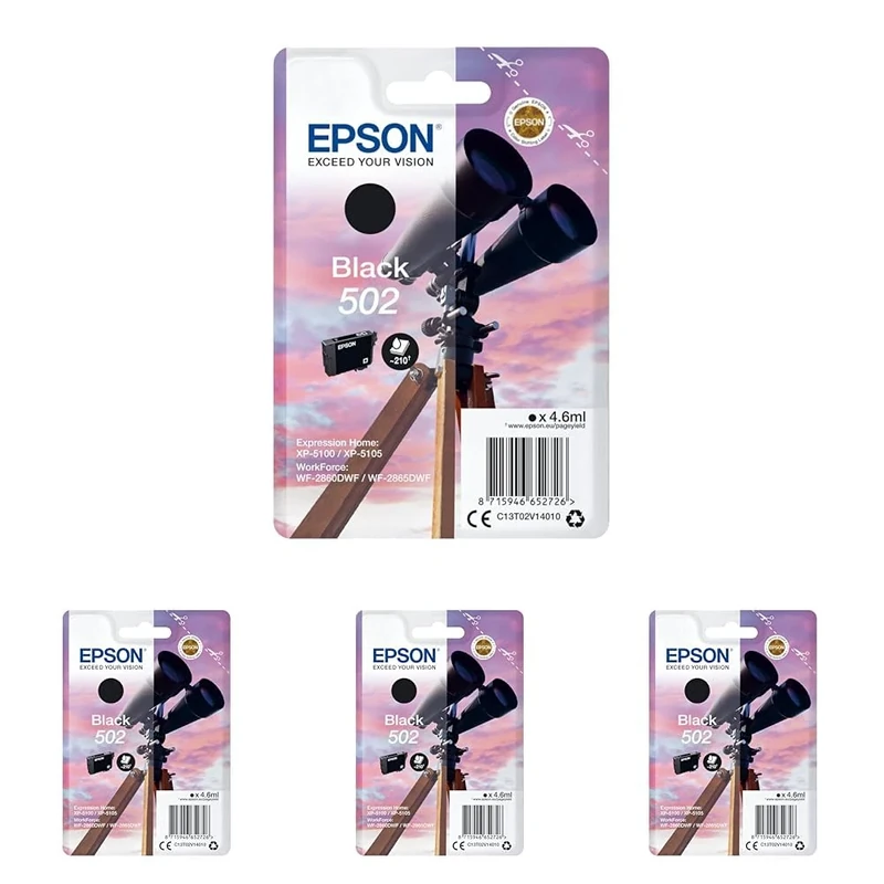 Epson 502 Black Binoculars Genuine Ink Cartridge, Standard (Pack of 4)