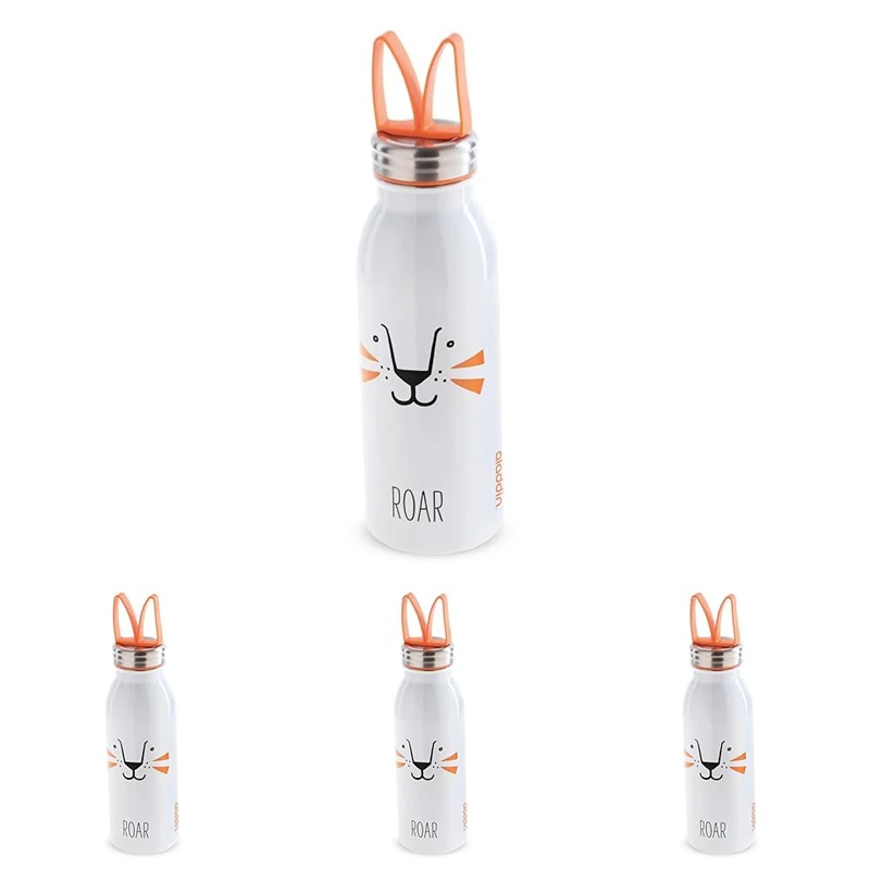 Aladdin Zoo Thermavac Stainless Steel Childrens Water Bottle 0.43L Lion – Keeps Cold for 7 Hours - Soft Silicone Fingerloop - Kids Water Bottles for School - BPA-Free Thermos Flask - Leakproof