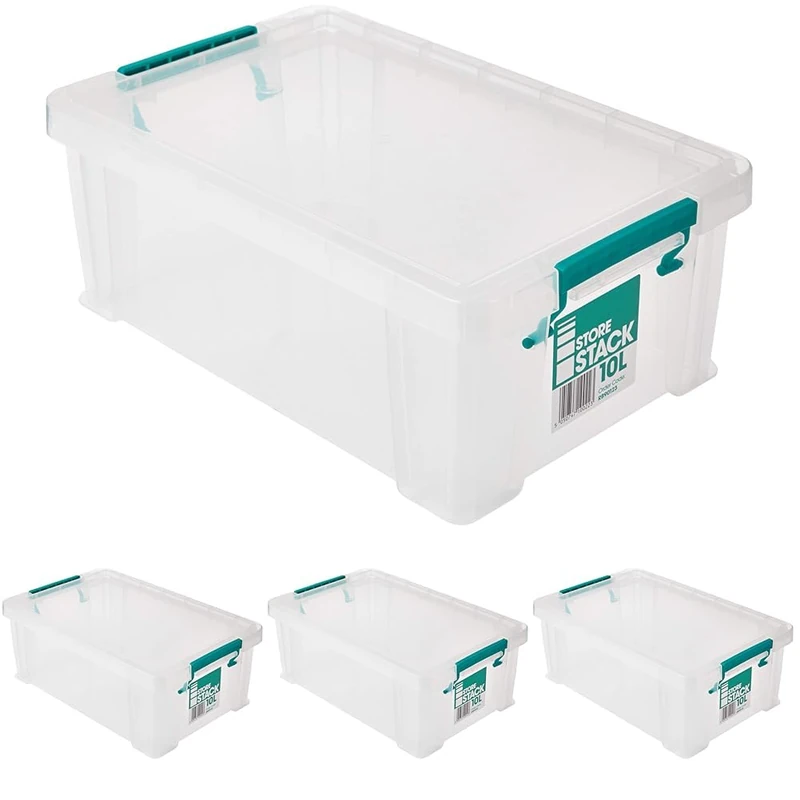 STORESTACK 10 Litre Storage Box W400xD255xH150mm Clear RB90123 (Pack of 4)