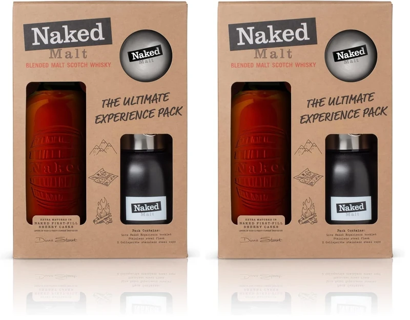 Naked Malt Blended Scotch Whisky The Ultimate Experience Gift Pack, 70cl| Amazon Exclusive | Ideal for Gifting | Includes 2 x Naked Malt Collapsible Cups & Portable Bottle (Pack of 2)