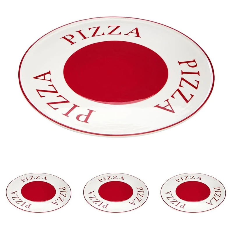 Premier Housewares Hollywood Pizza Plate, Red/Cream (Pack of 4)