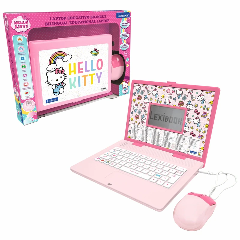 LEXIBOOK, Hello Kitty, Bilingual Educational Laptop English/Italian, 164 Activities: Language, Writing, Math, Logic, Music and Games, for Boys and Girls, JC598HKi5LXB