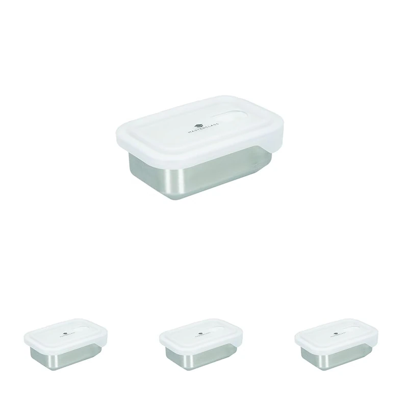 MasterClass All-in-One Stainless Steel Container with Lid and PTFE, PFOA and BPA Free Non Stick, Oven, Freezer and Microwave Safe,500 ml, Silver (Pack of 4)