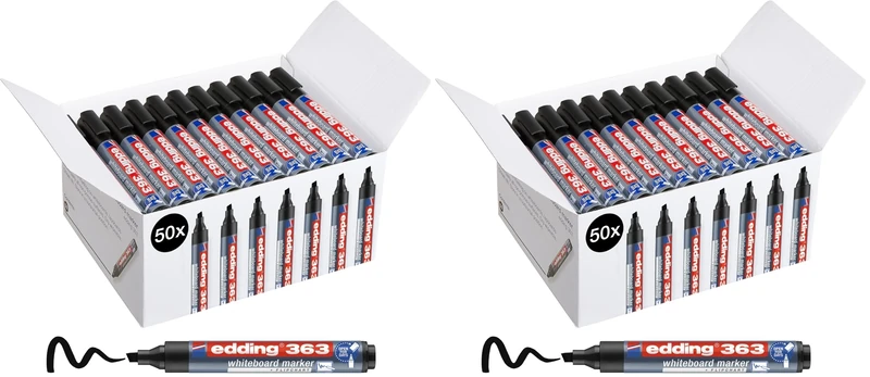 edding 363 whiteboard marker - black - 50 whiteboard pens - chisel tip 1-5 mm - whiteboard pen dry wipe - for whiteboards, flipcharts, pinboards, magnetic and memo boards - sketchnotes - refillable
