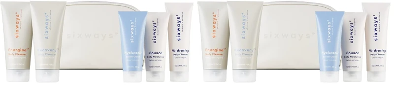 Sixways Daily Routine Set, 5-Step Skin & Shower With Hi-Drating Daily Cleanser, Bounce Moisturiser, Rich Night Cream, Energising & Calming Body Cleansers (Pack of 2) - Image 1
