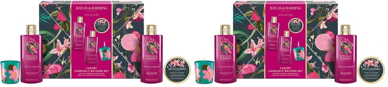 Baylis & Harding Boudoire Tropical Paradise Gift Wrapped Candlelit Gift Set - Vegan Friendly (Pack of 2)