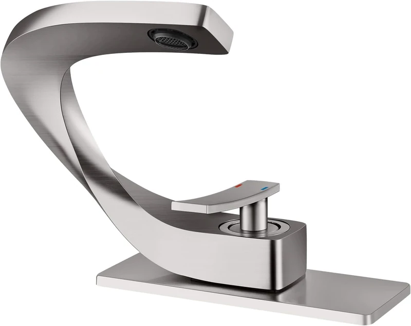 Bathroom Sink Faucet Brushed Nickel Single Lever Basin Mixer Tap for Basin Homili 1 or 3 Holes Solid Brass (Bubbler Spout, Brushed Nickel)
