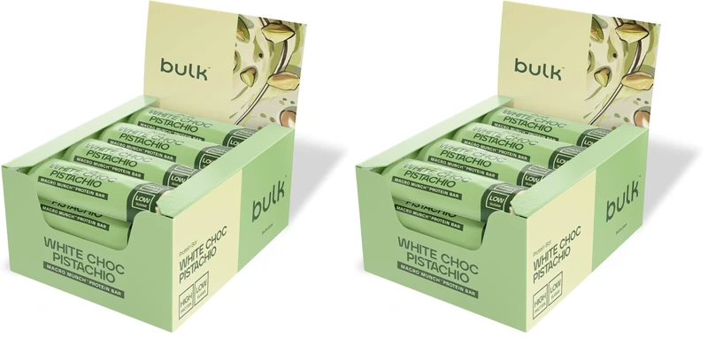Bulk Macro Munch Protein Bar | White Chocolate Pistachio | 12 x 62g | 20g High Protein | Low Sugar | 6.7g Fibre | Soft-Baked Triple Layer | Healthy Snack Bar Gym | Fitness | On-the-Go | Vegetarian