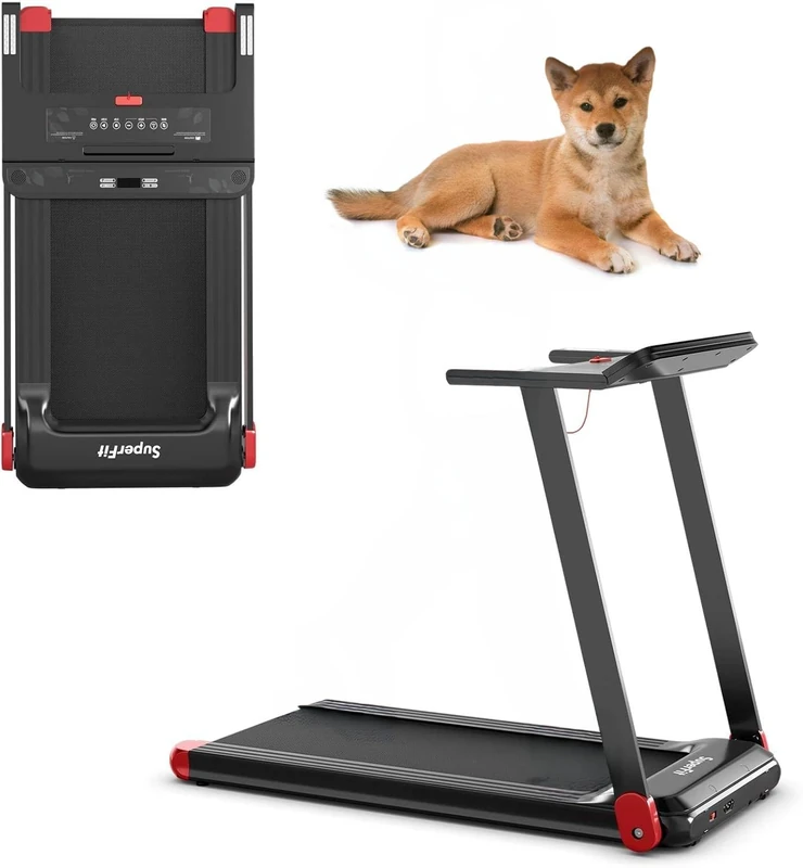 GYMAX Foldable Dog Treadmill, Running Machine with APP Control, Bluetooth Audio, LED Display and Device Holder, Electric Pet Walking Jogging Treadmill for Large Medium Dogs (Red)
