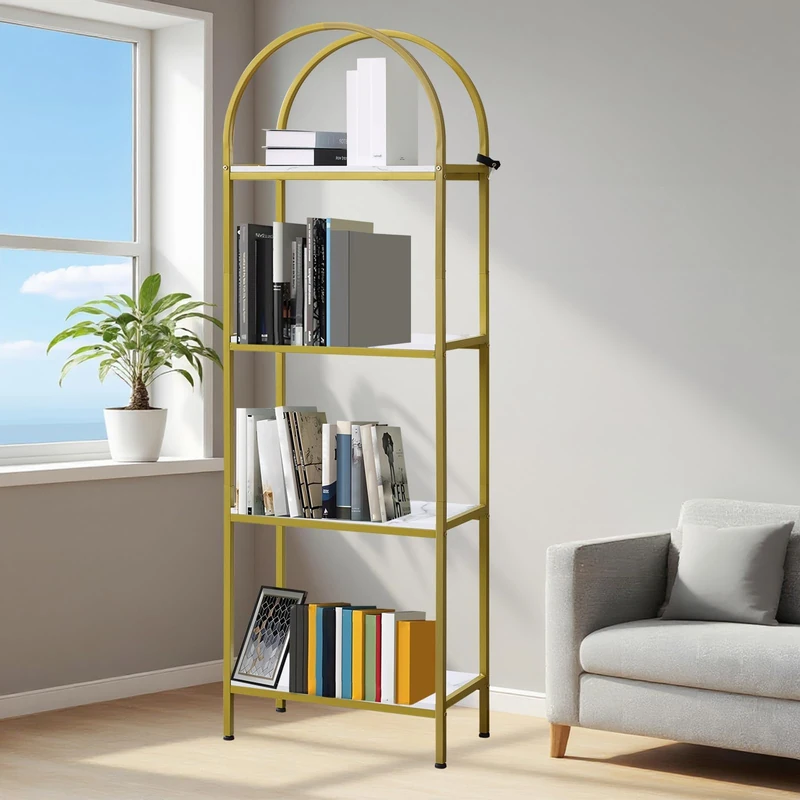 Garvee Bookcase, 4 Tier Storage Shelf, Metal Frame, Industrial Shelf Storage Unit for Living Room, Bedroom, Office, 60 x 30 x 183 cm