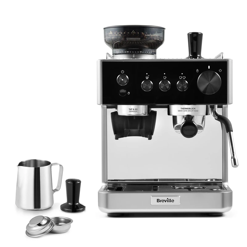 Breville Barista Classic Espresso Machine - Bean to Cup Coffee Maker with Integrated Coffee Grinder and Milk Frother - 15 Bar Italian Pump - Black and Silver (VCF186)