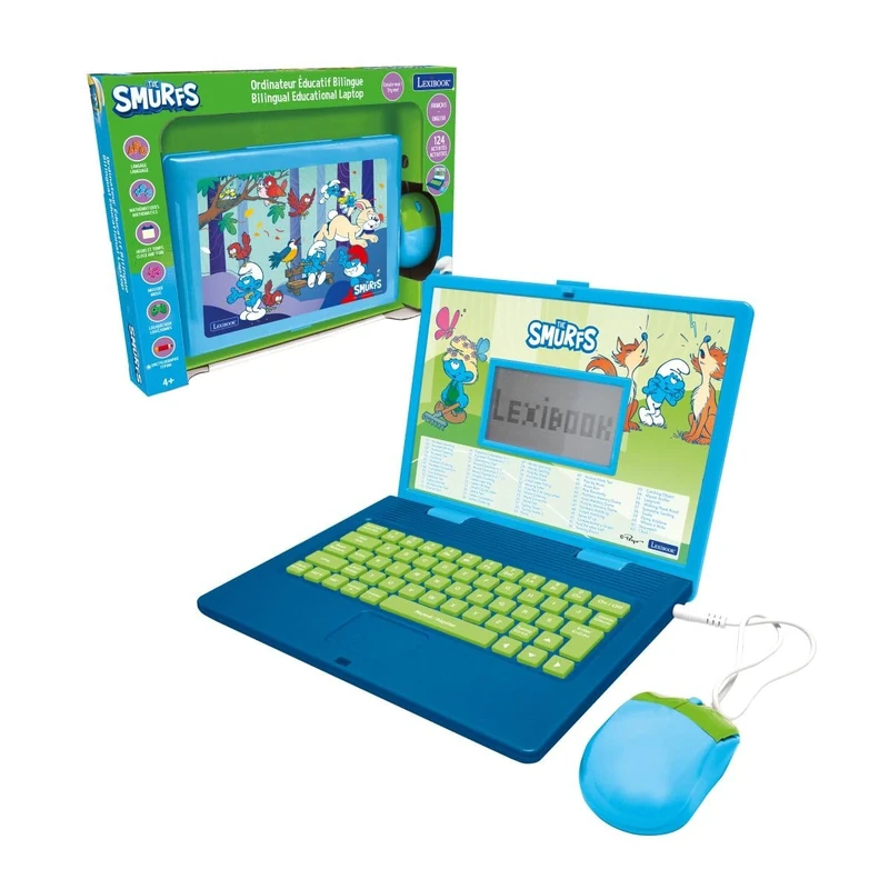 Lexibook, The Smurfs, Bilingual French/English educational computer, Toy for children with 124 language, writing, maths, logic, music activities and games, Blue, JC598SFi1LXB