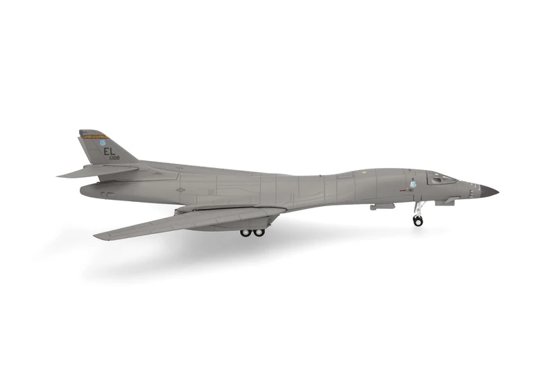 Herpa airplane model U.S. Air Force Rockwell B-1B Lancer – 37th Bomb Sqn, Ellsworth AB “Alien with an Attitude” – 86-0108, on a scale of 1:200, metal miniature with pedestal, collectors edition