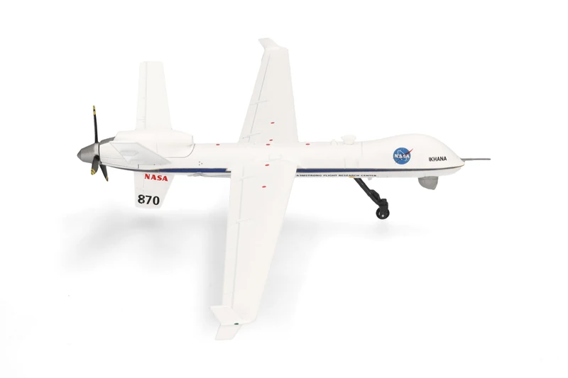 Herpa airplane model NASA MQ-9A “Ikhana”, Armstrong Flight Research Center, Edwards Air Base, on a scale of 1:72, metal miniature with pedestal, collectors edition - Image 1