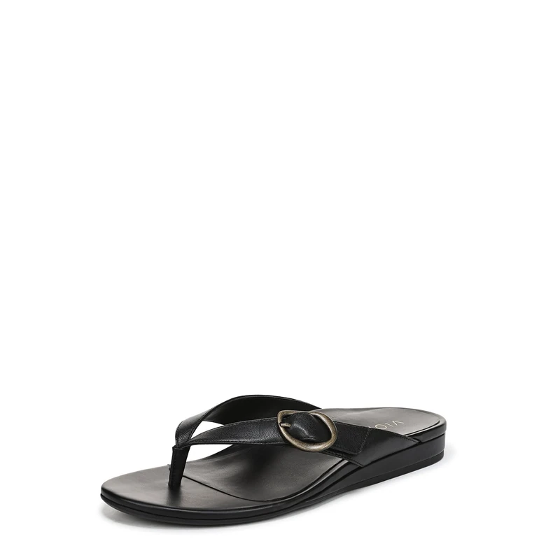 Vionic Women's Grove Flat Sandals, Black Leather, Medium Fit, UK 4