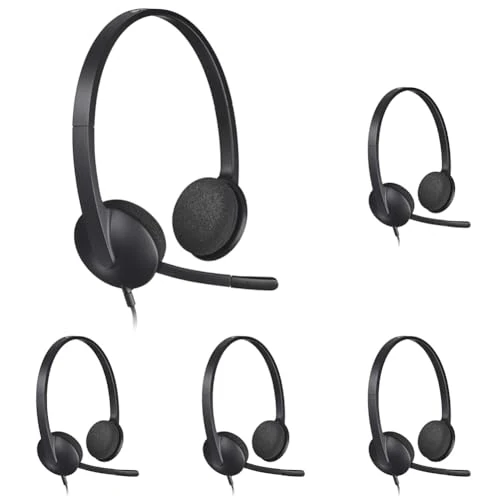 Logitech H340 Wired Headset, Stereo Headphones with Noise-Cancelling Microphone, USB, PC/Mac/Laptop - Black (Pack of 5)