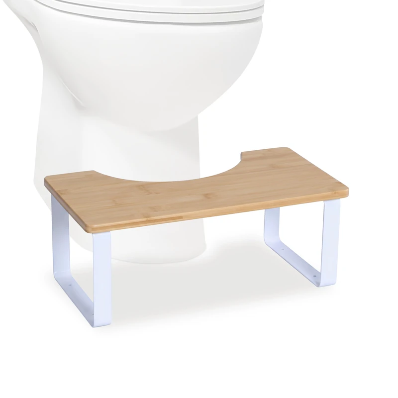 Relaxdays Toilet Footstool, Posture Aid, Adult WC Stool, Bamboo, 18x44.5x23 cm, Natural/White