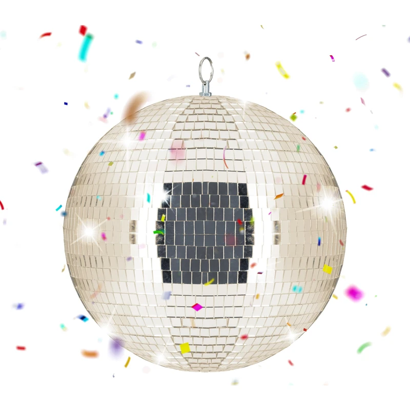 Relaxdays Disco Ball, Diameter 30 cm, Decorative Mirror Ball for Hanging, Party Ball with Metal Eyelet, Disco Ball Party, Champagne
