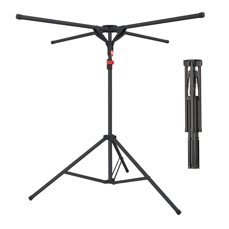 Relaxdays Folding Clothes Airer, Adjustable Height, 15kg Capacity, 180×125×125 cm, Black