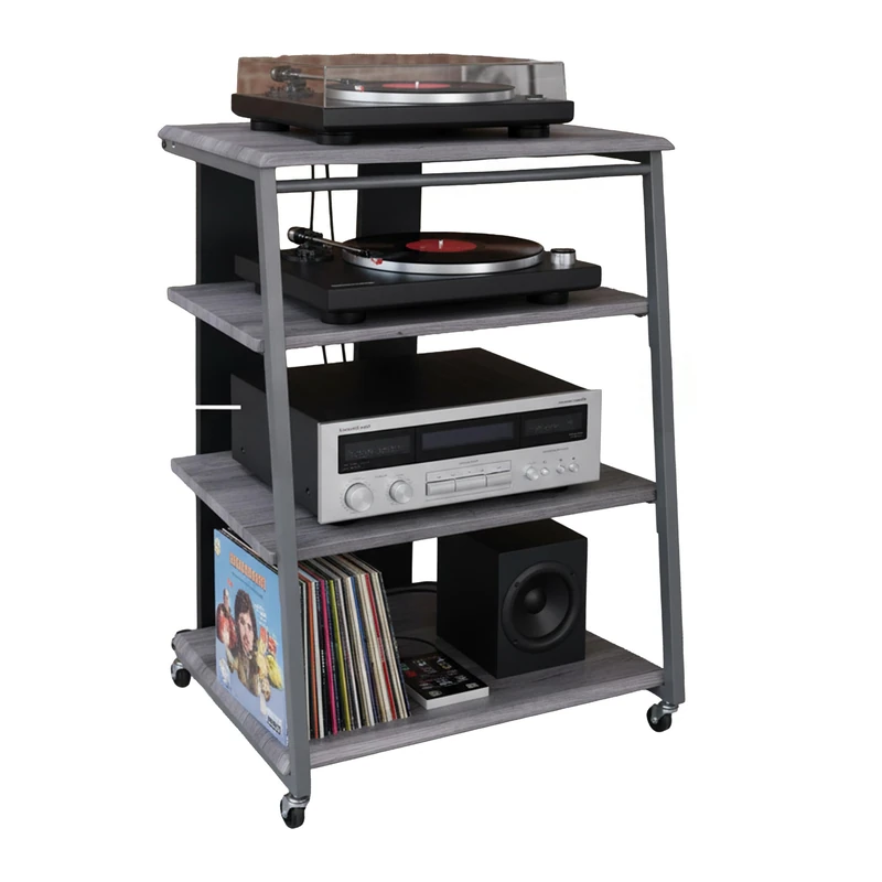 Relaxdays Hi-Fi Rack with 4 Shelves for Records and Stereo - Metal & MDF, 78x61x52 cm, Grey
