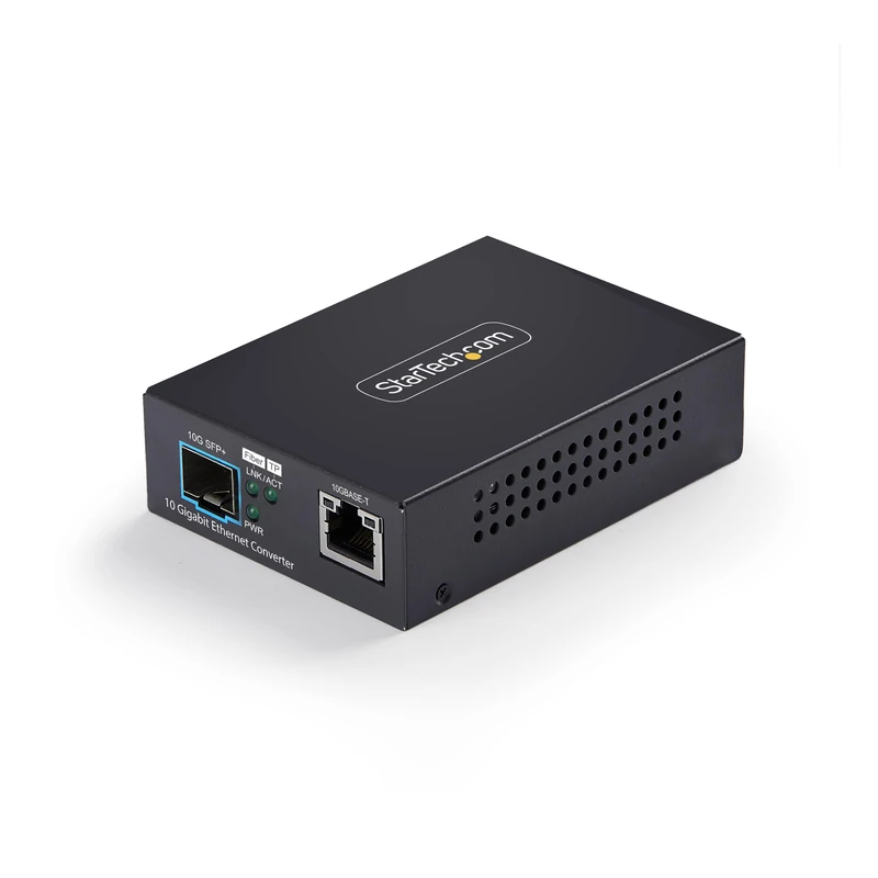 StarTech 10GbE SFP+ Fiber Media Converter, 10 Gigabit Ethernet RJ-45 to 10GBASE-X SFP+, Single-Mode, Multi-Mode, 16K Jumbo Frames, TAA Compliant