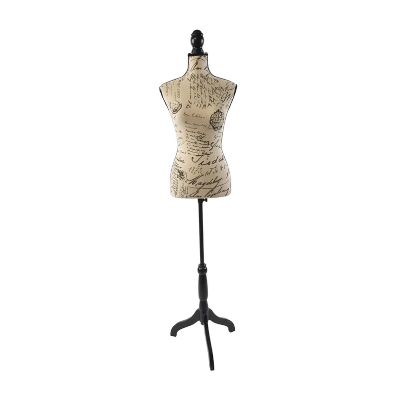 Relaxdays adjustable dress form, size 36/38, height 130–167 cm, wooden stand, beige/black, 167 x 41 x 34 cm