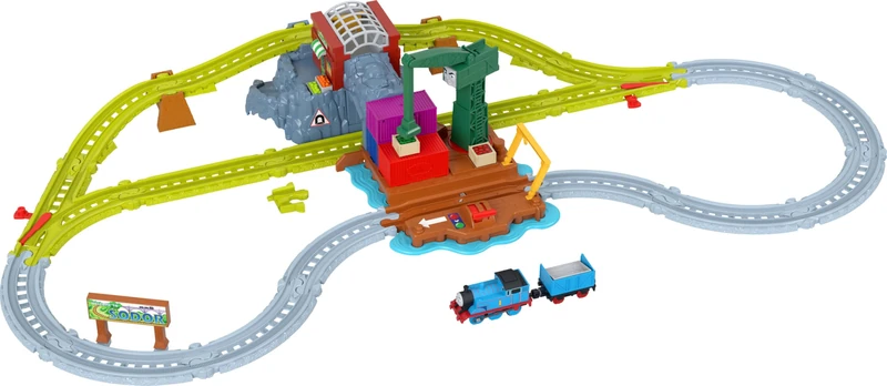 Thomas & Friends Toy Train Set from Fisher-Price, Cranky’s Dockside Delivery Playset with Motorized Thomas & Cargo Car, 2 Crates & Moving Crane, JRW07 - Image 1
