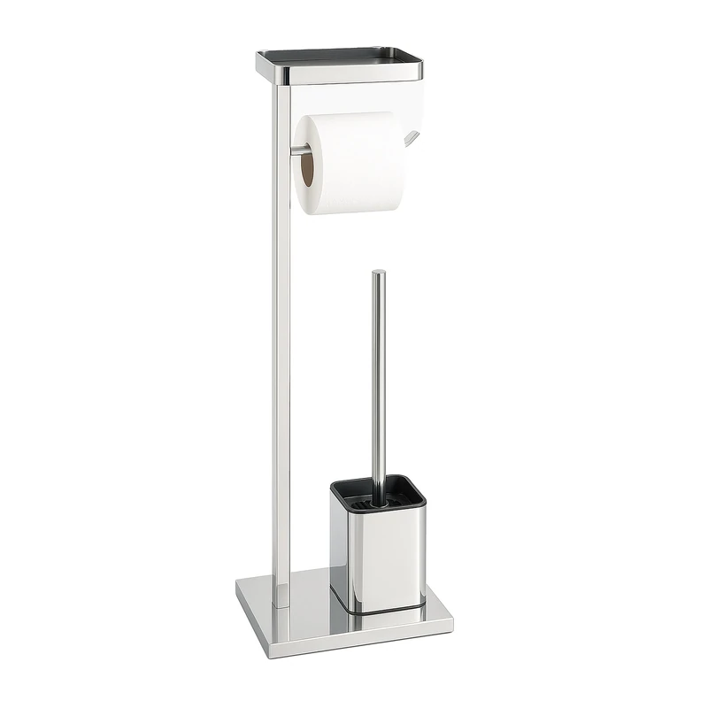 Relaxdays Freestanding Toilet Set with Shelf & Roll Holder, Stainless Steel, 65.5x25.5x12.5 cm, Silver