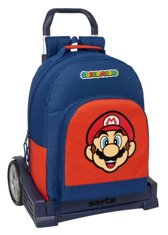 SUPER MARIO MAMMA MIA – School Backpack, Ergonomic Back, with Safta Evolution Trolley, Ideal for Children of Different Ages, Comfortable and Versatile, Quality and Resistance, 32 x 15 x 42 cm