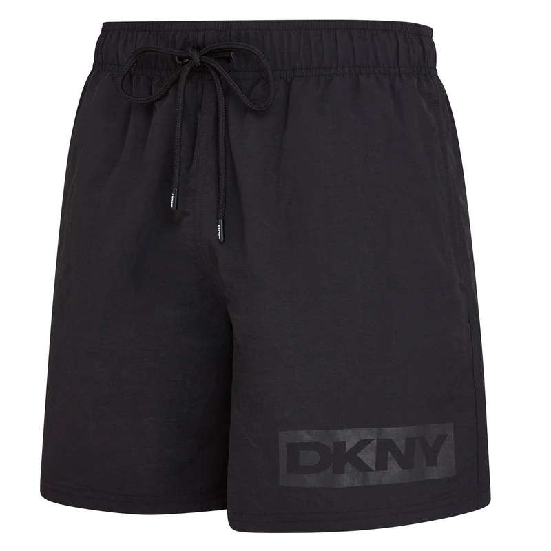 DKNY Kos Men's Swim Shorts | Quick-Dry Mens Swimming Shorts with Mesh Lining, Elastic Waist, & Side and Zip Pockets | Modern Mens Swimming Trunks for Pool & Everyday Comfort, Black