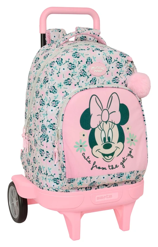MINNIE MOUSE MINTY - Large Backpack with Wheels, Compact Evolution, Removable, Ideal for Children of Different Ages, Comfortable and Versatile, Quality and Resistance, 33 x 22 x 45 cm