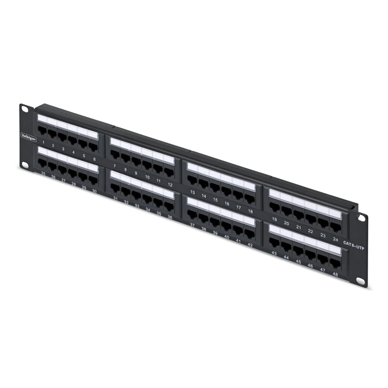 StarTech 48-Port 2U Rackmount Cat6 Patch Panel, RJ45, UTP, 110 Punch-Down, Cat 6 Ethernet Patch Panel for Network Server Rack
