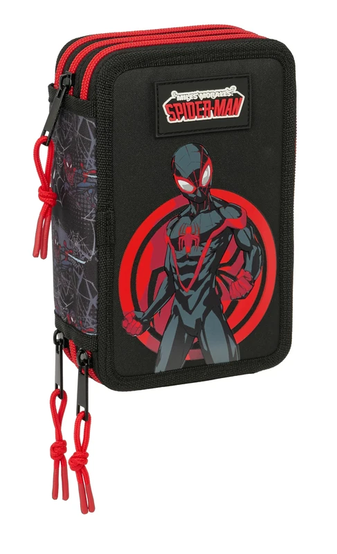 MILES MORALES – School Pencil Case with 37 Tools Included, Children's Pencil Case, Child, Ideal for Children from 5 to 14 Years, Comfortable and Versatile, Quality and Resistance, 12.5 x 5.5 x 19.5 cm