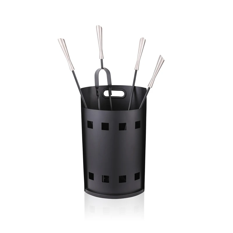 Relaxdays 5-Piece Fireplace Tool Set with Bucket – Poker, Ash Shovel, Brush, Tongs – 63x25x15cm, Black/Silver - Image 1